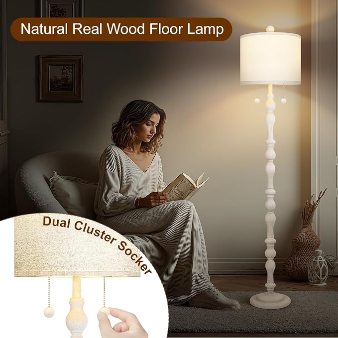 Scenekoy 65.5” Natural Real Wood Floor Lamp - Image 2