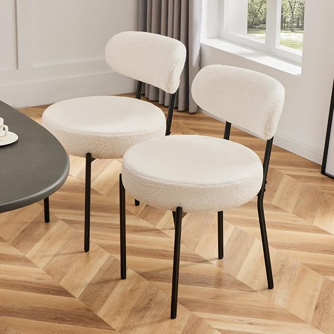 Sweetcrispy Dining Chairs Set of 2, Boucle Upholstered Modern Mid Century Round - Image 7