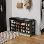 AQIMUELE Shoe Bench with Leather Cushion, 3 Tiers Shoe Storage Bench Height by AQIMUELE