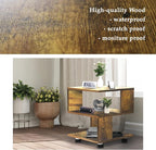 BROWN-BROWN Nightstand, Japanese Tatami Style Small End Table, 2 Tiers Sofa - Image 6