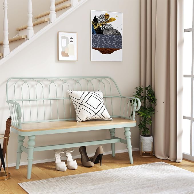 DIBRATY Entryway Bench, Spindle Back Wooden Dinning Bench, Farmhouse Foyer Bench by DIBRATY
