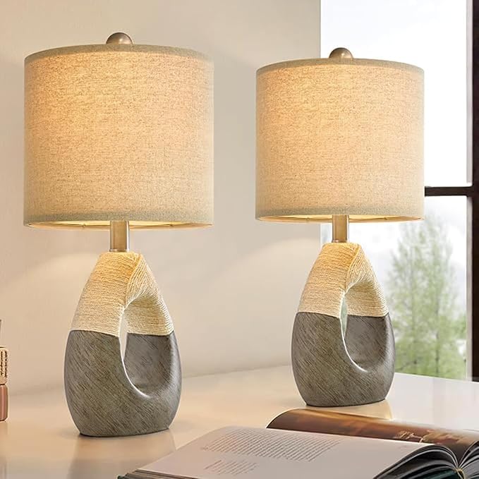 OYEARS 19” Boho Table Lamps Bedroom Living Room Set 2, Suitable - Image 3