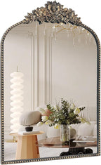 Arch Antique Black Mirror, 24x36inch Baroque Style Vintage Mirror, Metal Frame by IPOUF