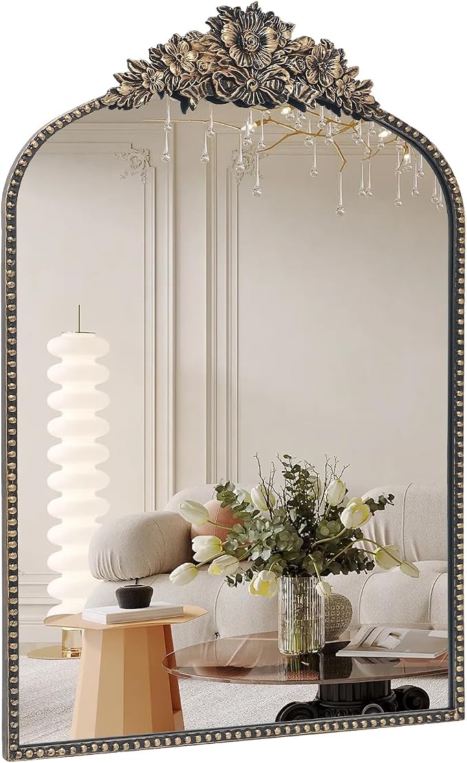 Arch Antique Black Mirror, 24x36inch Baroque Style Vintage Mirror, Metal Frame by IPOUF