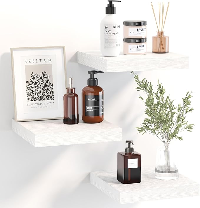 Fixwal 8inch Floating Shelves for Wall, Small White Shelves Wall Mounted Shelf by Fixwal