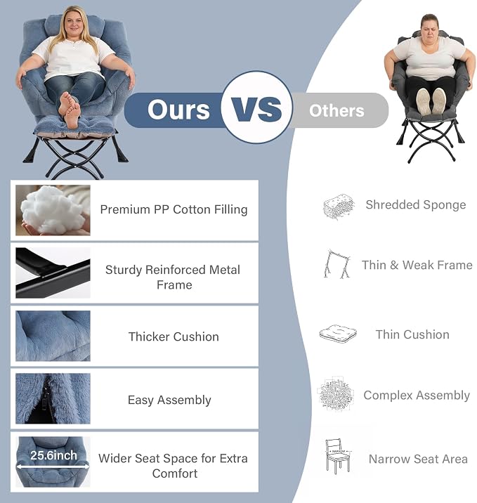 MBOOYOME Lazy Chair with Folding Ottoman, Modern Accent Armchair with Armrests - Image 9