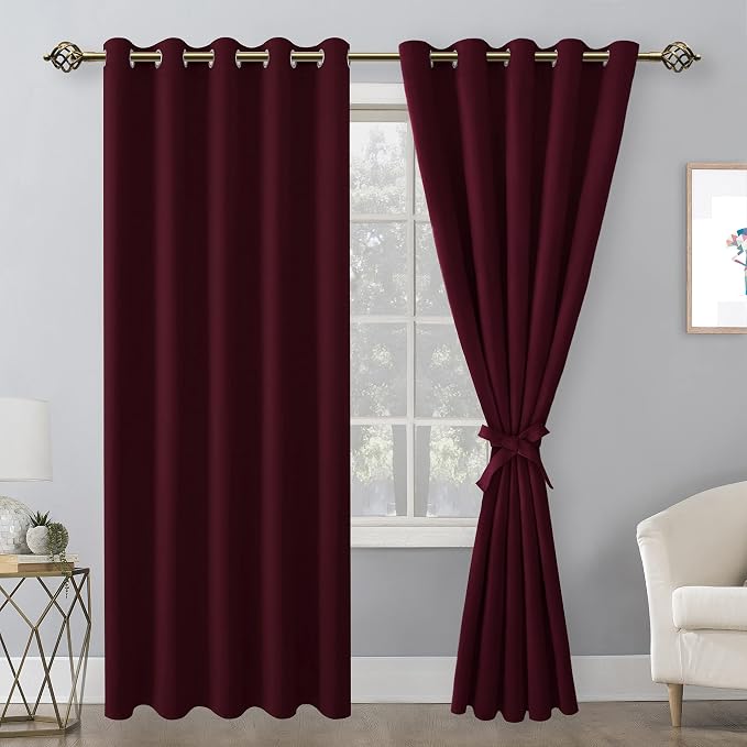 Blackout Curtains for Bedroom 60 x 84 Inches Long Burgundy 2 Panels | Thermal - Image 8