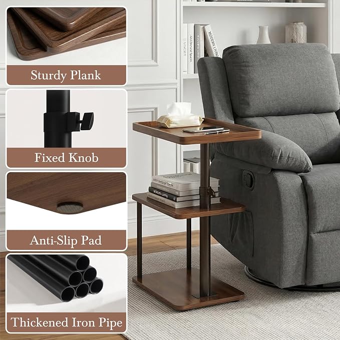 Faesun C Table End Table Adjustable Height, 360°Swivel TV Tray Table - Image 6