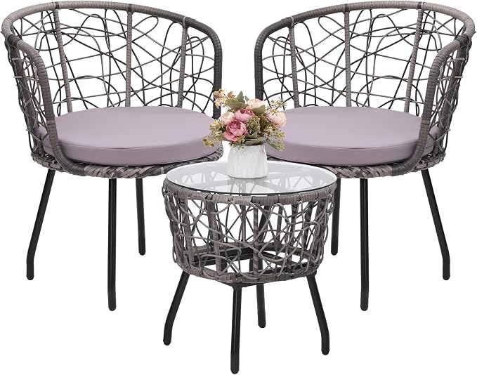 Kromax 3 Piece Bistro Set, Modern Outdoor Wicker Patio Furniture by KROMAX