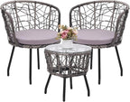 Kromax 3 Piece Bistro Set, Modern Outdoor Wicker Patio Furniture by KROMAX