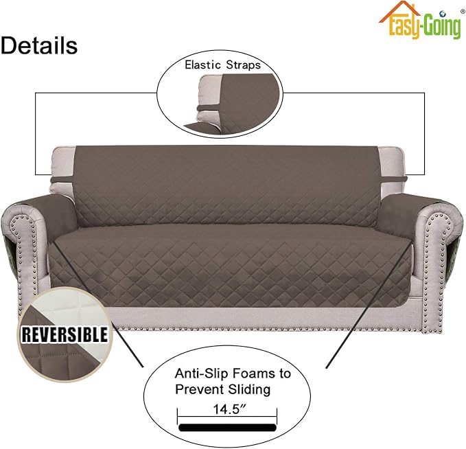 Easy-Going Reversible Couch Cover, 2 Cushion Sofa, Taupe/Ivory | Oversized - Image 3
