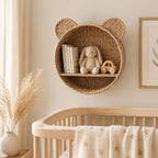 Woven Wall Basket Shelf Bear Nursery Decor — Boho Handwoven Hanging Wall Decor - Image 6