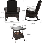 LEVELEVE 3 pcs Rocking Bistro Set Conversation Chairs PE Wicker Outdoor Rocking - Image 5