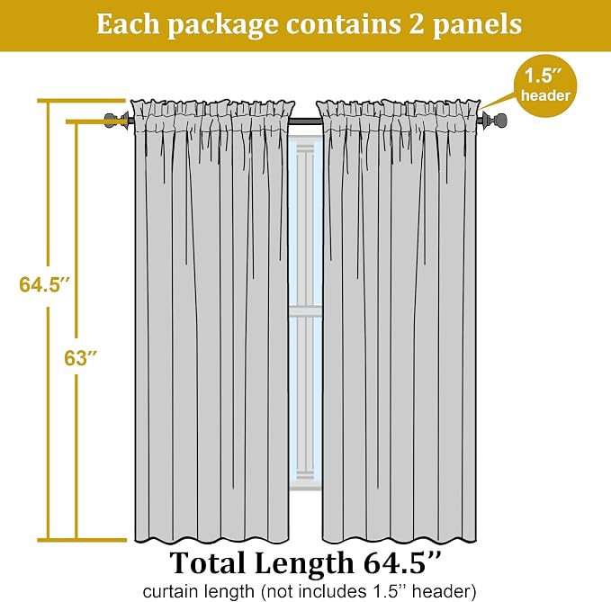 Sheer Curtains 63 inch Length, Ivory Sheer Cutains 2 Panels Set - Image 4