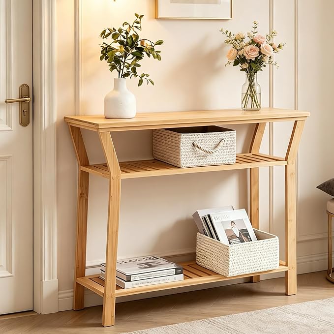 Nnewvante Bamboo Console Table, 38.6" Entryway Table by Nnewvante