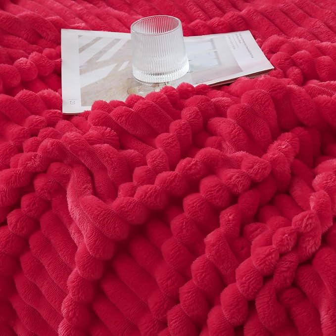 Cherry Red Throw Blanket for Couch Sofa 60x80 inches Striped Design | Fleece - Image 6