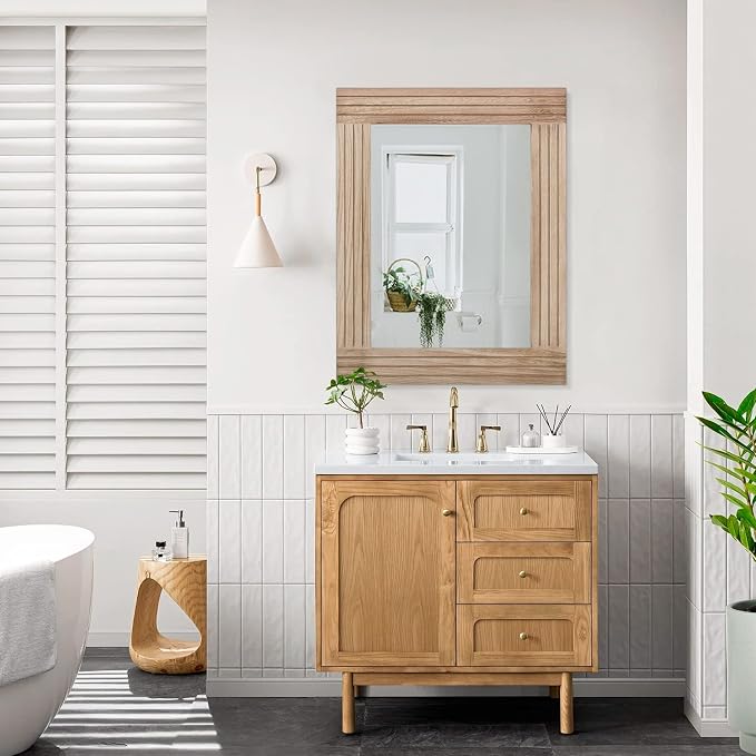 Rectangle Mirror Retro Wooden Wall-Mounted Mirrors Farmhouse Bedroom Bathroom - Image 6