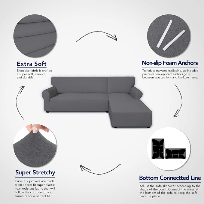 PureFit Stretch Sectional Couch Covers 2 pcs Non Slip L Shape Sofa Cover | - Image 3