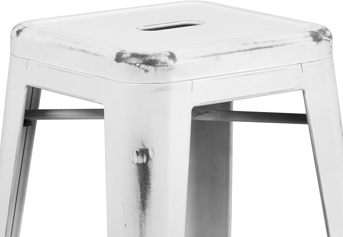 Flash Furniture Kai Commercial Grade 30" High Backless Distressed White Metal - Image 8
