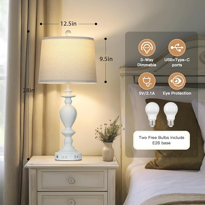 Cinkeda 28" White Farmhouse Table Lamps Set of 2 - Image 4