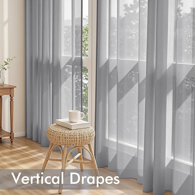 MIULEE Dark Grey Sheer Curtains 90 Inches Long 4 Panels 54 x 90 Inches | Light - Image 5
