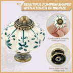 Ivory & Green Pumpkin Knobs 12 Pack Ceramic Cabinet Knobs Vintage Drawer Pulls - Image 3
