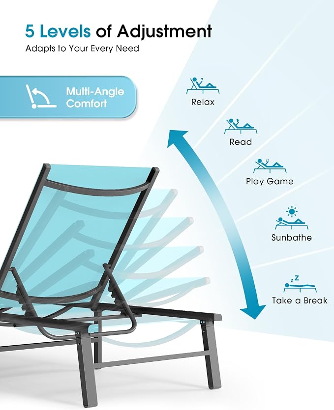 Ciokea Foldable Outdoor Lounge Chair, No Assembly Patio Chaise Lounge Outdoor - Image 7