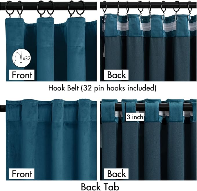MIULEE Velvet Curtains 50W x 84L 2 Panels Peacock Blue Blackout Curtains | - Image 3