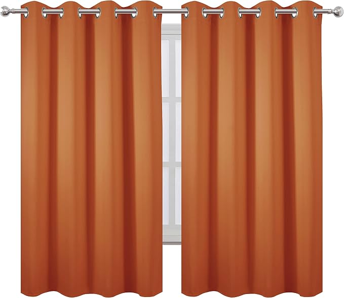 Orange Blackout Curtains 66 x 63 Inch Length/Set of 2 Curtain Panels/Thermal - Image 2