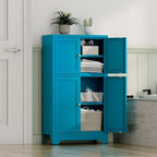 YAUWOH Blue Bathroom Floor Cabinet, Metal Storage Cabinet - Image 2