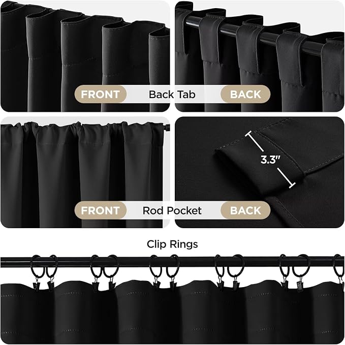 Joydeco Black Blackout Curtains 96 Inches, Thermal Insulated Long Curtains 2 - Image 4