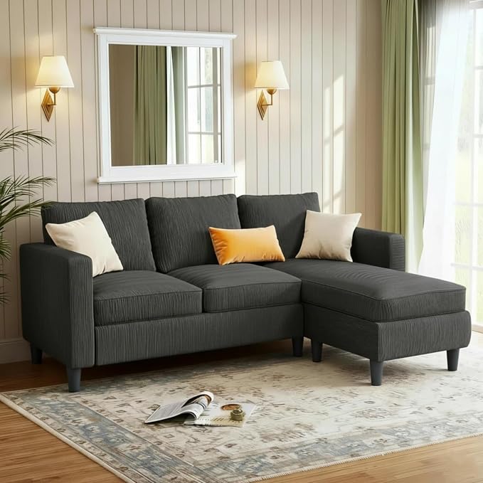 JAMFLY Couches for Living Room, 3-Seat Reversible Sectional Sofa by JAMFLY