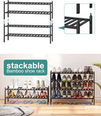 viewcare Black 4-Tier Long Shoe Rack, Bamboo Wood - Image 6