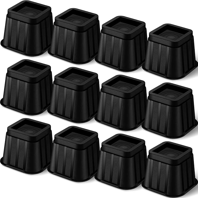 Ecally 12 Pack 4 Inch Square Furniture Risers Adjustable Bed Risers Heavy Duty by Ecally