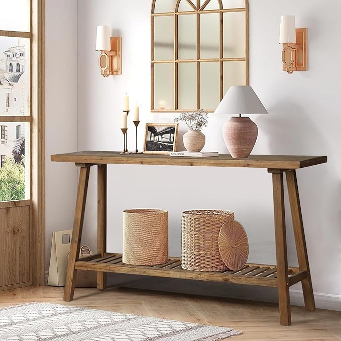 HOKYHOKY Reclaimed Solid Wood Console Table, Rectangular Couch Table Behind Sofa by HOKYHOKY