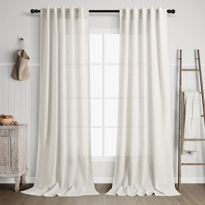 2 Panels Set Cream Linen Curtains 108 inches Long by Nanspring