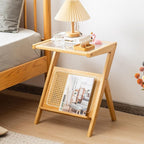 Giantex Rattan Side Table Set of 2, Boho Nightstand - Image 4