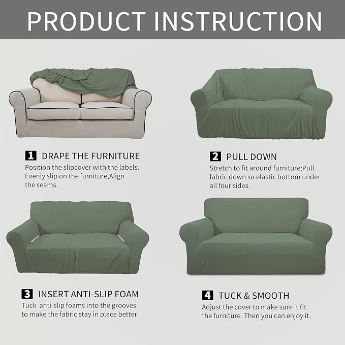 Easy-Going Stretch Oversized Loveseat Couch Covers Washable Greyish Green | - Image 6