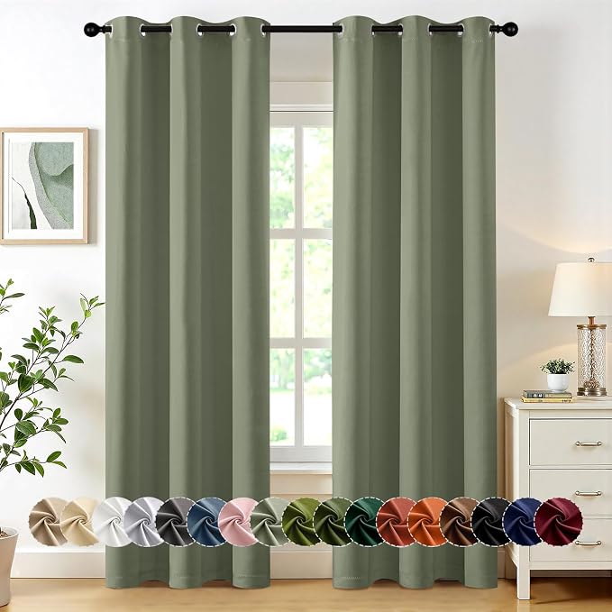 MIULEE Blackout Curtains for Bedroom 2 Panels 40 x 72 Inch Long Sage | Thermal by MIULEE