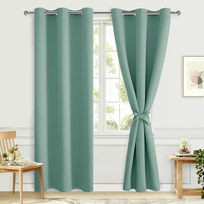Blackout Curtains for Bedroom, Sage Green, 42 x 84 Inch, 2 Panels | Thermal by Hiasan