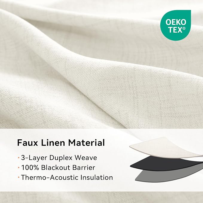 100% Blackout Linen Textured Curtains 90 Inch Long, Light Blocking, Thermal - Image 4