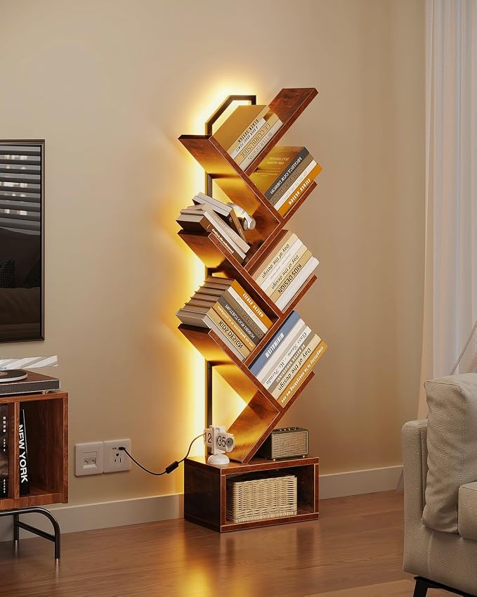 Casaottima Tree Bookshelf with LED Lights, 6-Tier Narrow Bookcase - Image 2