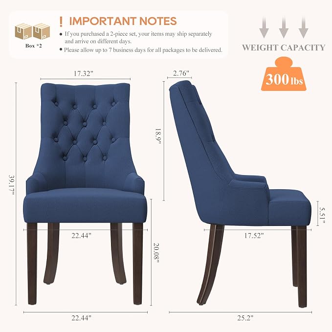 COLAMY Fabric Side Dining Chairs Set of 4, Wingback Upholstered Dining Room - Image 2