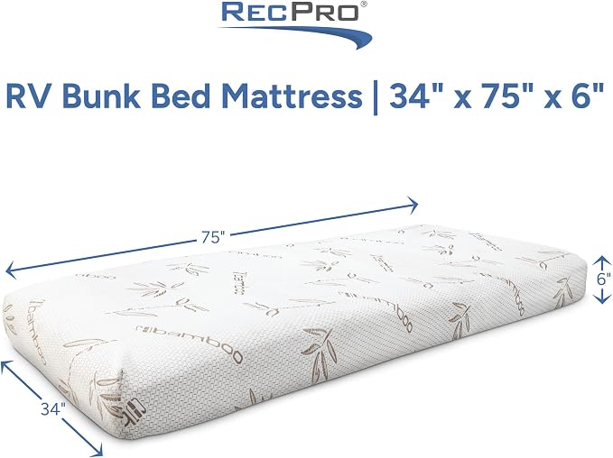 RecPro RV Bunk Bed Mattress Memory Foam Mattress 6" Gel Infused w/Bamboo - Image 2
