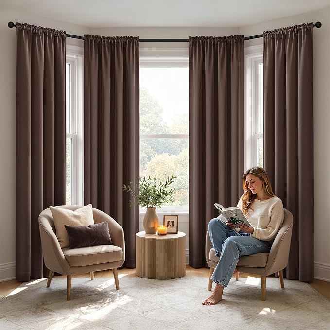 MIULEE 84 Inch Length Dark Brown Blackout Bedroom Curtains Set of 4 | Thermal - Image 9