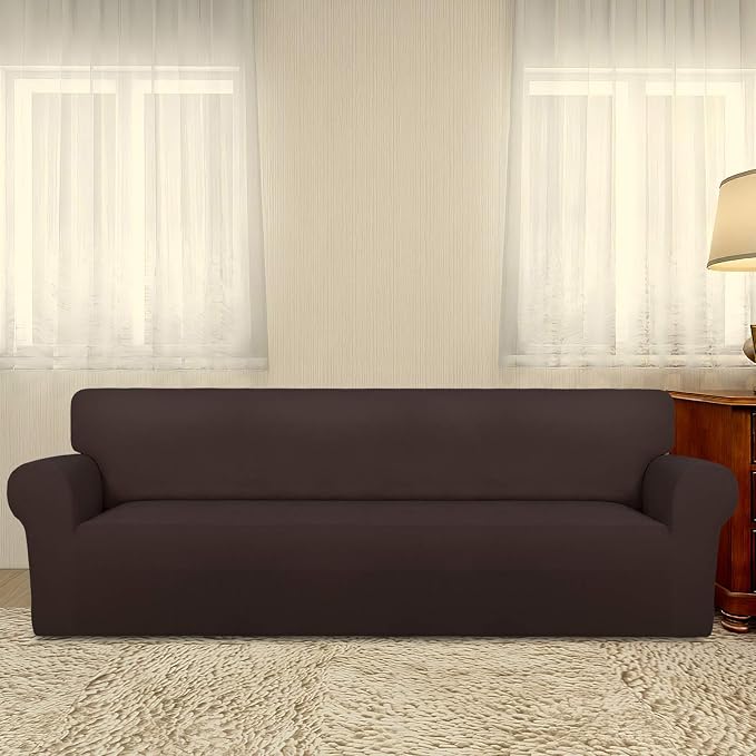 PureFit Stretch Couch Covers for Sofa 4 Seater Slipcovers Chocolate | 1-Piece - Image 2