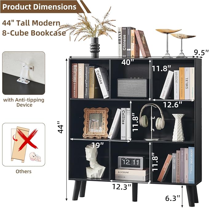 LEYAOYAO 8 Cube Bookshelf, 3 Tier Bookcase - Image 2