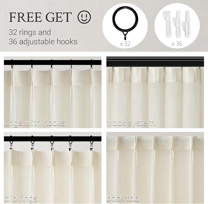 Topfinel 105 Inch Curtains 2 Panels Set, Two Packs Pinch Pleat Back Tab Linen - Image 2