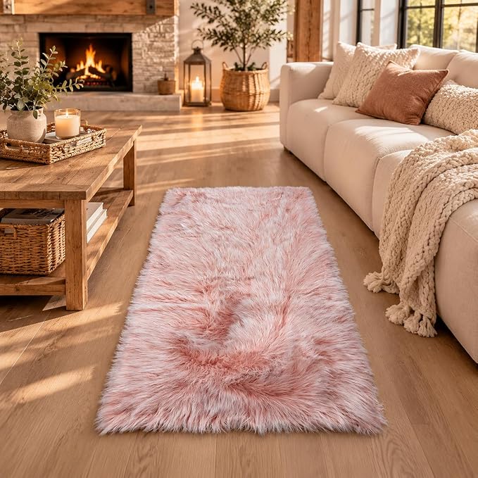 EasyJoy Faux Sheepskin Rug, Fluffy Faux Fur Rug, Ultra Soft Shag Area Rug - Image 4