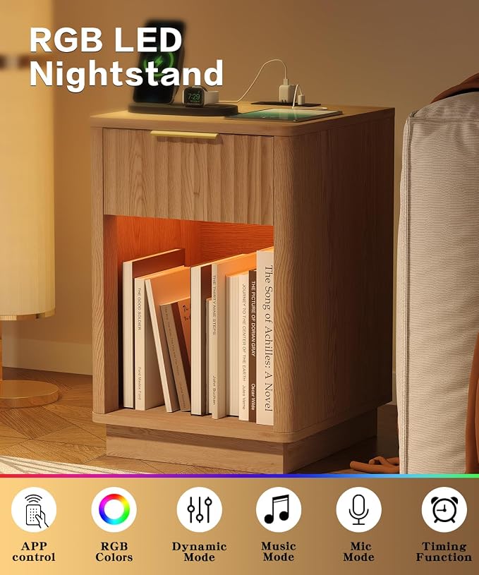 Akxomel Fluted Nightstand, Wooden Night Stand - Image 5